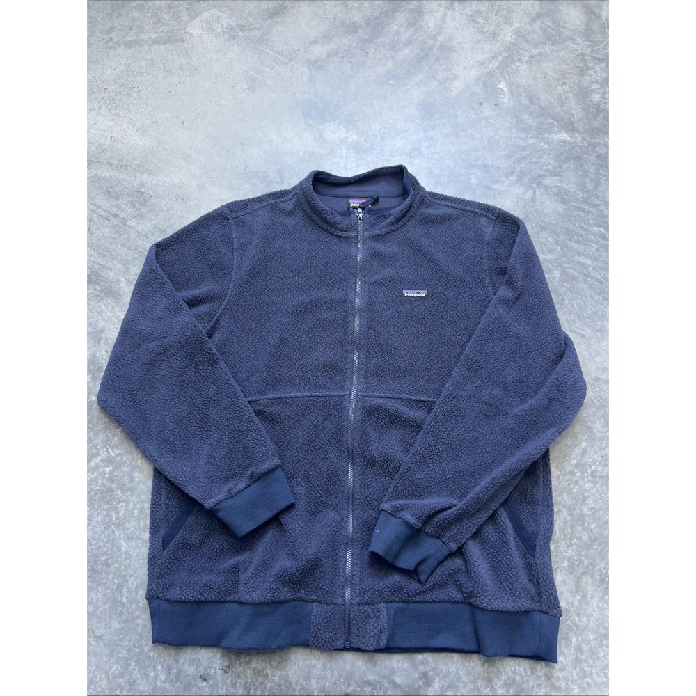 Patagonia Navy Blue Shearling Fleece Long Sleeve Zip Up Jacket Mens XXL